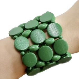 NWT Bright Green Wooden Disc Wide Bracelet